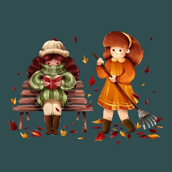 Gente Otoño Parque Vector Diseño Ilustración — Vector de stock