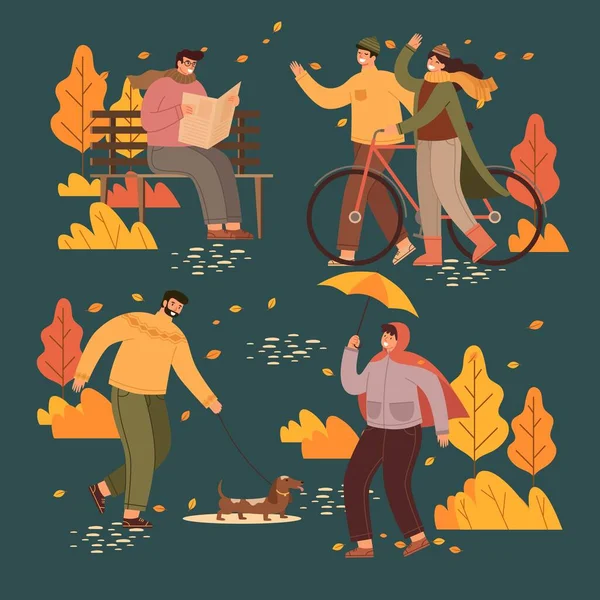 Outono Parque Temático Desenho Vetorial Ilustração — Vetor de Stock