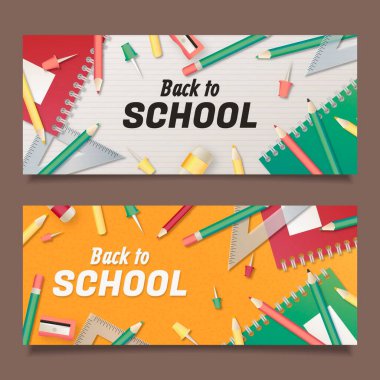 gradyan back school vektör tasarım illüstrasyon afişleri fotoğraf ile ayarlandı