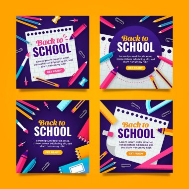 düz sırt okulu vektör tasarımı illüstrasyon instagram gönderileri koleksiyonu