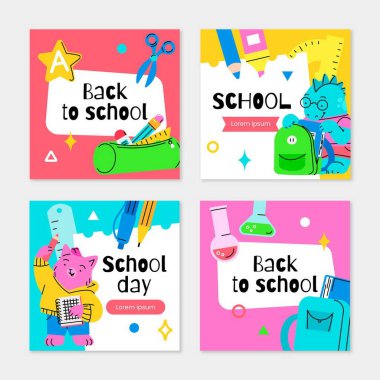 back school vektör tasarımı illüstrasyon instagram gönderileri koleksiyonu