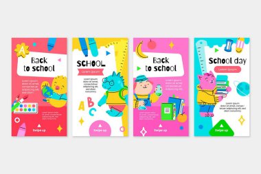 back school vektör tasarımı illüstrasyon instagram hikaye koleksiyonu