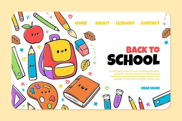 Hand Gezeichnet Zurück Schule Vektor Design Illustration Landing Page Template — Stockvektor