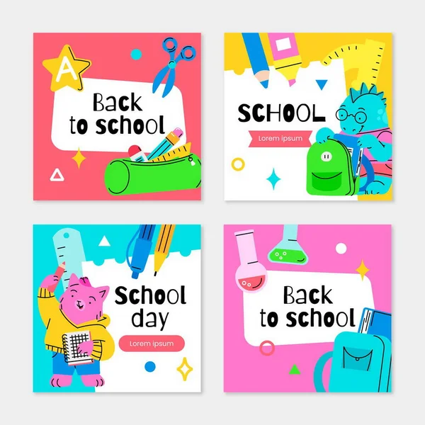 back school vektör tasarımı illüstrasyon instagram gönderileri koleksiyonu