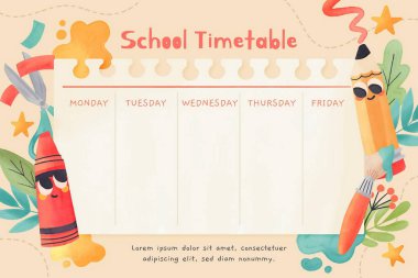 suluboya geri okul vektör tasarımı illüstrasyon zaman çizelgesi şablonu