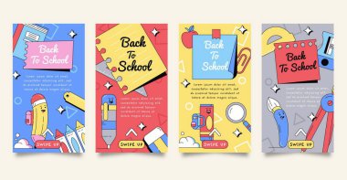 el çizimi okul vektör tasarımı illüstrasyon instagram hikaye koleksiyonu