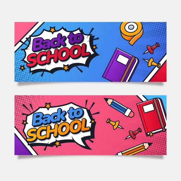 Platt Tillbaka Skolan Vektor Design Illustration Banners Som Med Foto — Stock vektor