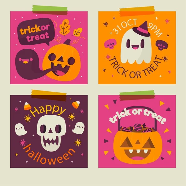 Mano Dibujado Halloween Tarjeta Colección Vector Diseño Ilustración — Vector de stock