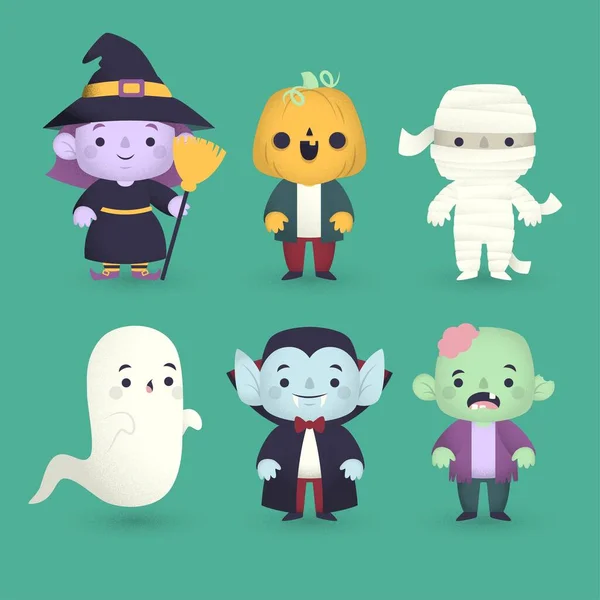 Halloween Plano Personagem Coleção Vetor Design Ilustração — Vetor de Stock