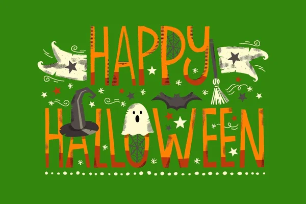 Gelukkig Halloween Belettering Zwart Achtergrond Vector Ontwerp Illustratie — Stockvector