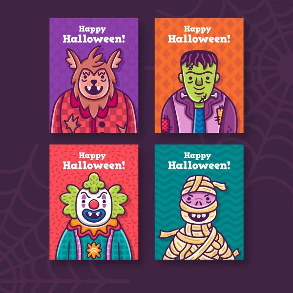 Halloween Sbírka Karet Fialové Pozadí Pavučiny Vektorový Design Ilustrace — Stockový vektor