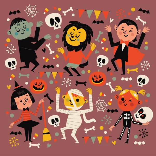 Płaskie Halloween Party Noc Kolekcja Wektor Projekt Ilustracja — Wektor stockowy