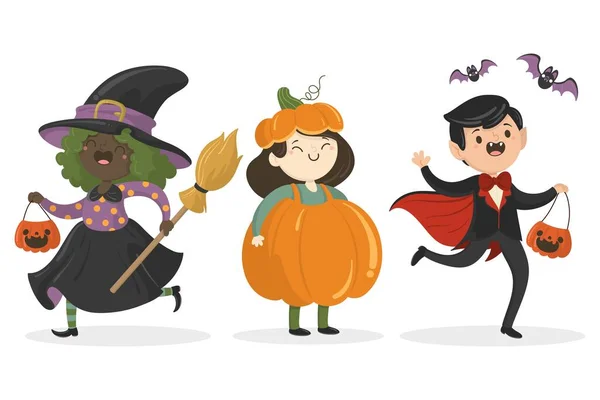 Ručně Kreslené Halloween Dětská Kolekce Bílé Pozadí Vektor Design Ilustrace — Stockový vektor