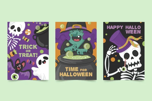 Mão Desenhado Halloween Cartão Criaturas Coleção Vetor Design Ilustração — Vetor de Stock