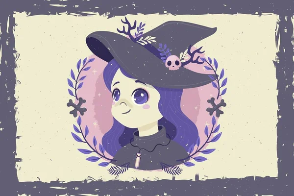 Grunge Halloween Background Witch Avatar Vector Design Illustration — Stock Vector