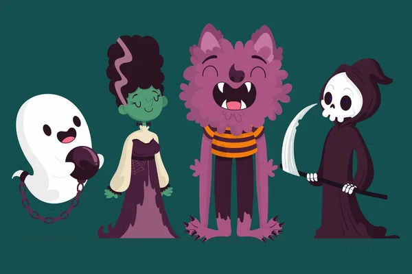 Handgezeichnet Halloween Charakter Sammlung Vektor Design Illustration — Stockvektor