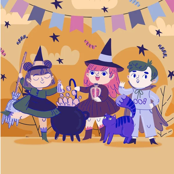 Illustrazione Disegno Vettoriale Della Collezione Personaggi Halloween Disegnata Mano — Vettoriale Stock