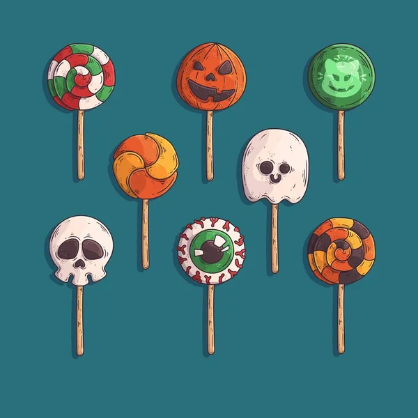 Hand Gezeichnet Halloween Süßigkeiten Sammlung Violett Hintergrund Vektor Design Illustration — Stockvektor