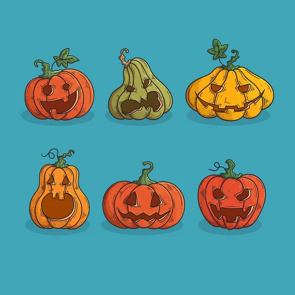 Dessin Main Collection Citrouilles Halloween Illustration Vectorielle Conception — Image vectorielle