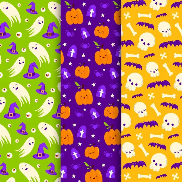 Seamless Pattern Cute Cartoon Ghosts Pumpkins Vector Design Illustration — Stock Vector