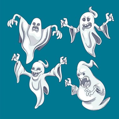 El çizimi Cadılar Bayramı hayalet koleksiyonu vektör tasarımı illüstrasyonu