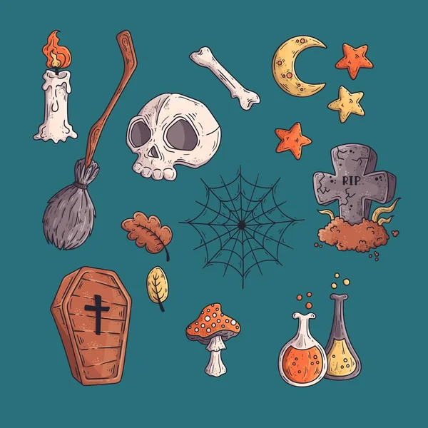 Mão Desenhado Halloween Elemento Coleção Vetor Desenho Ilustração —  Vetores de Stock