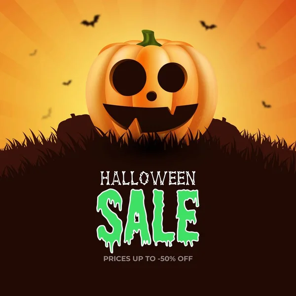 Realistische Pompoen Halloween Verkoop Vector Ontwerp Illustratie — Stockvector