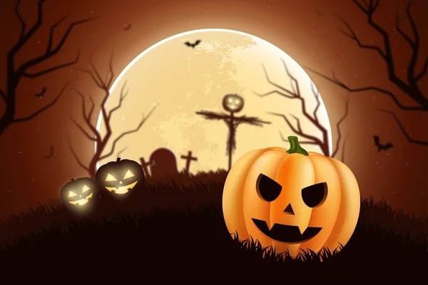 Realistické Halloween Úplněk Pozadí Vektor Design Ilustrace — Stockový vektor