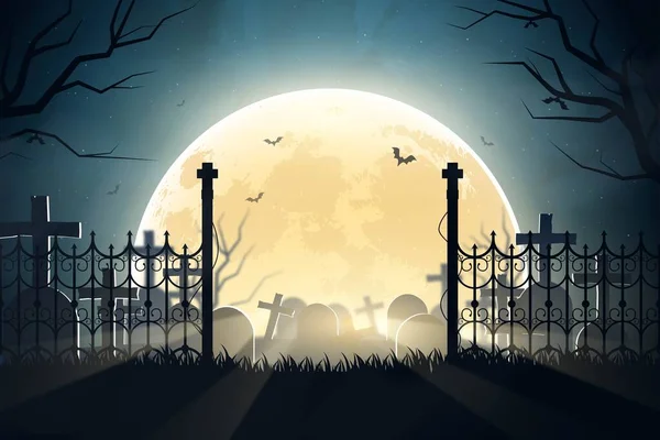 Illustration Réaliste Conception Vectorielle Fond Cimetière Halloween — Image vectorielle