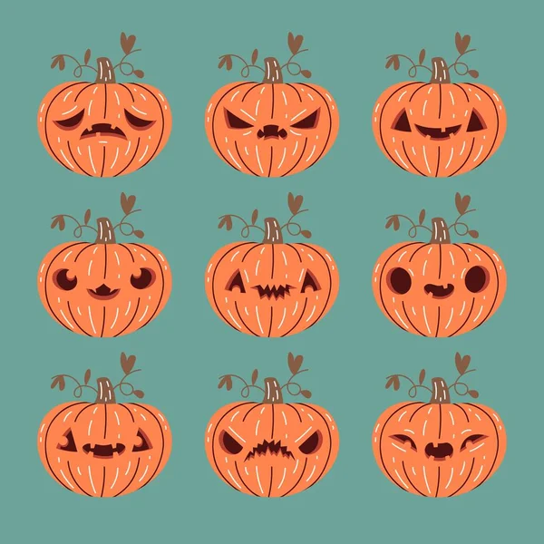 Handgezeichnete Halloween Kürbis Sammlung Vektor Design Illustration — Stockvektor