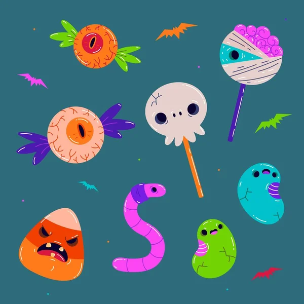 Hand Getrokken Halloween Snoep Collectie Vector Ontwerp Illustratie — Stockvector