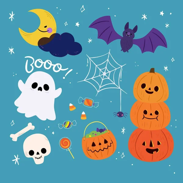 Sík Halloween Elem Gyűjtemény Csillagos Éjszakai Vektor Tervezés Illusztráció — Stock Vector
