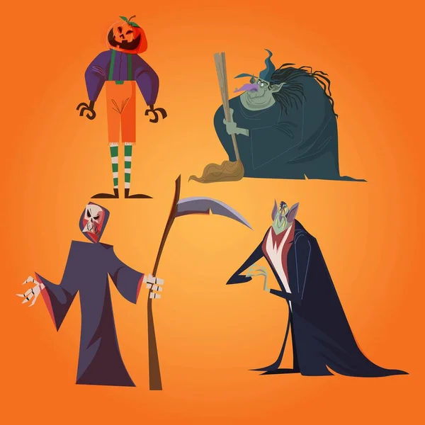 Personaggi Noti Halloween Personaggio Collezione Disegno Vettoriale Illustrazione — Vettoriale Stock