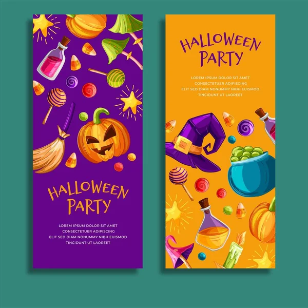 Mano Dibujado Halloween Banners Vector Diseño Ilustración — Vector de stock