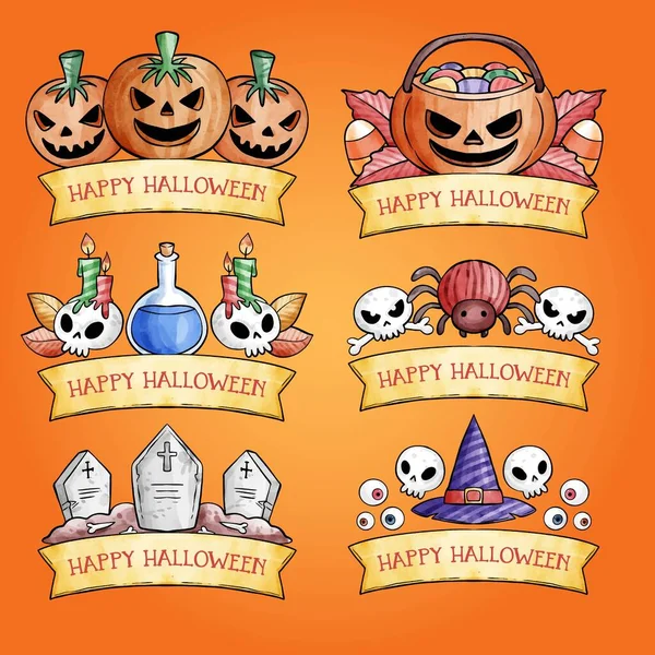 Akvarell Halloween Címke Gyűjtemény Vektor Tervezés Illusztráció — Stock Vector