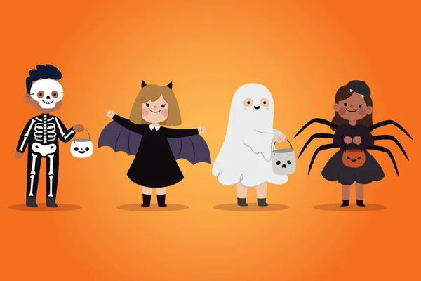 Halloween Plana Criança Coleção Azul Fundo Vetor Design Ilustração — Vetor de Stock