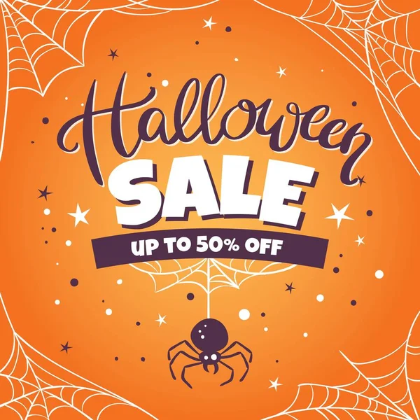 Handgezeichneter Halloween Verkauf Mit Spinnweben Vektor Design Illustration — Stockvektor