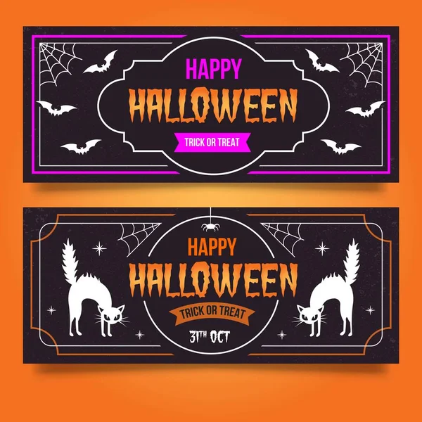 Pancartas Halloween Vintage Con Murciélago Negro Gato Vector Diseño Ilustración — Vector de stock