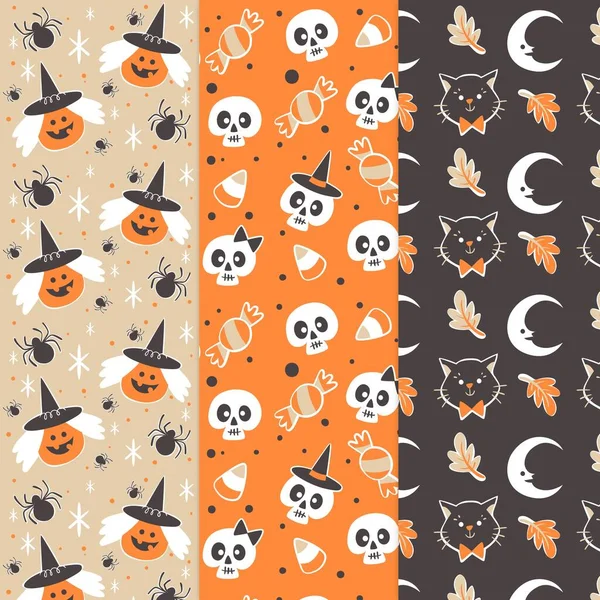 Vintage Halloween Naadloze Patroon Collectie Vector Ontwerp Illustratie — Stockvector