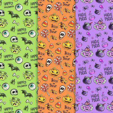 suluboya cadılar bayramı desenli vektör tasarımı çizimi koleksiyonu