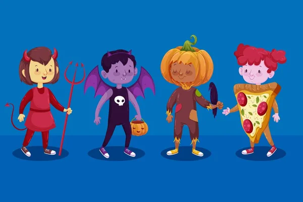 Ilustrasi Desain Vektor Koleksi Anak Halloween Datar - Stok Vektor