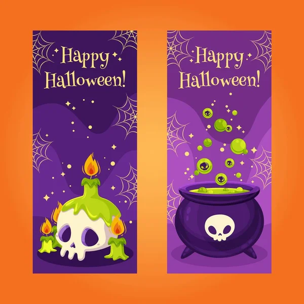 Boszi Lapos Halloween Party Bannerek Vektor Design Illusztráció — Stock Vector