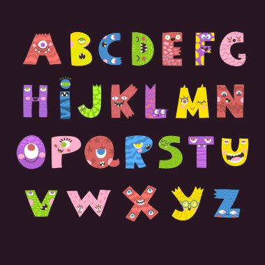 Cadılar Bayramı canavar alfabe vektör tasarımı illüstrasyonu