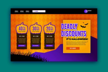 düz cadılar bayramı iniş sayfası vektör tasarımı çizimi