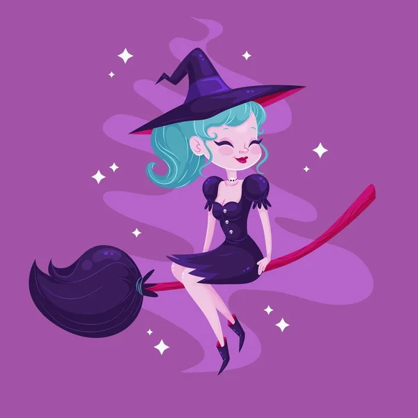 Cute Halloween Witch Broom Vector Design Illustration — Stock Vector