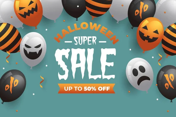 Halloween Super Verkoop Met Spookachtige Ballonnen Vector Ontwerp Illustratie — Stockvector