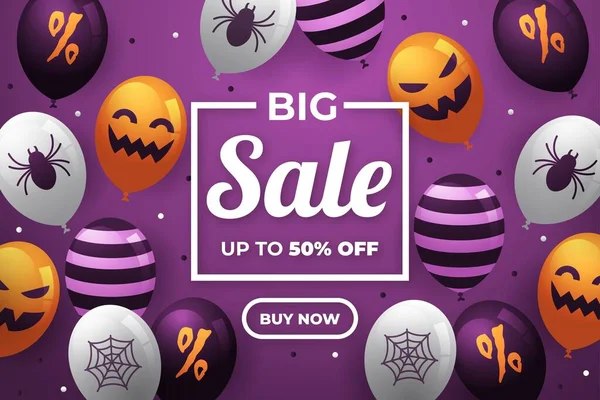 Halloween Großer Verkauf Mit Gruseligen Luftballons Vektor Design Illustration — Stockvektor