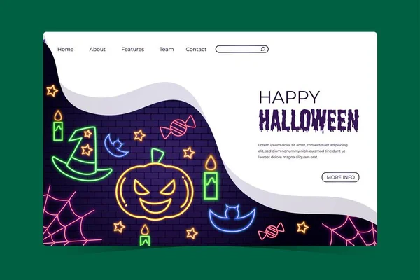 Neon Halloween Landing Page Vector Ontwerp Illustratie — Stockvector