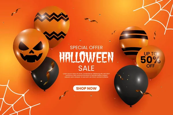 Realistische Halloween Verkauf Hintergrund Mit Luftballons Vektor Design Illustration — Stockvektor