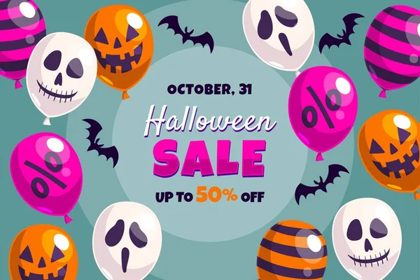 Flache Halloween Verkauf Hintergrund Mit Luftballons Vektor Design Illustration — Stockvektor